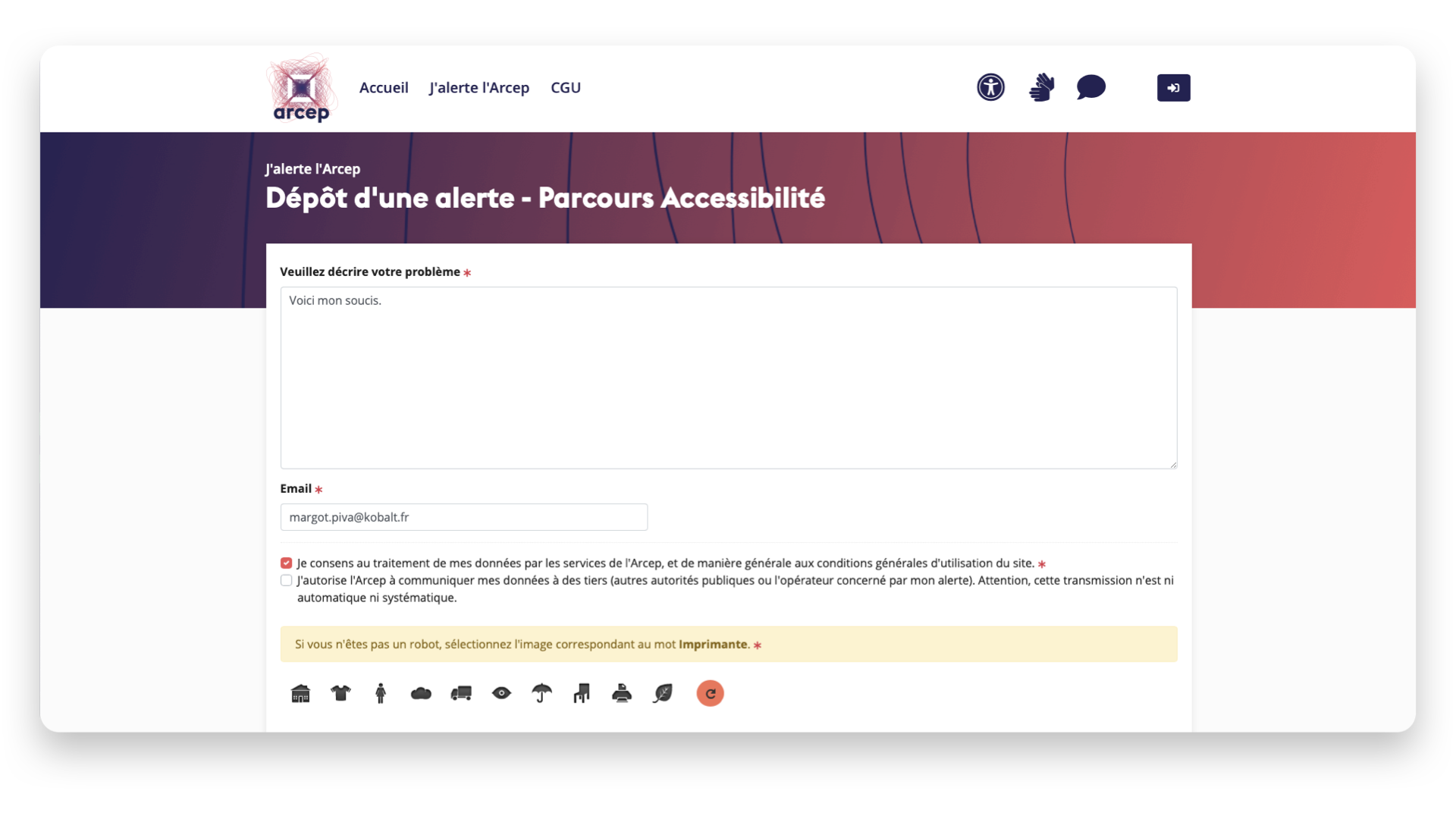 Capture d'écran de l'application